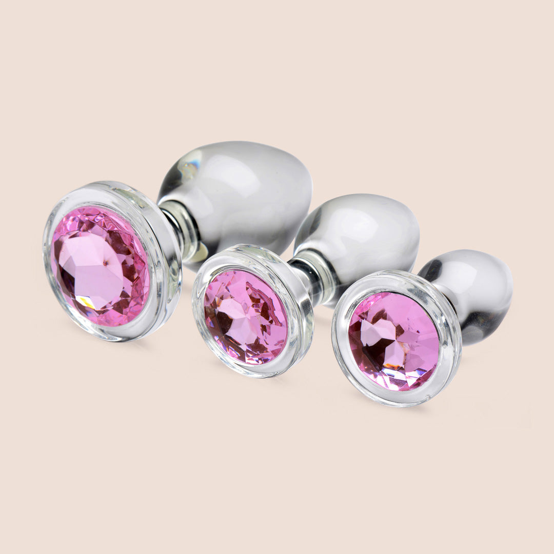 Pink Gem Glass Anal Plug Set | 3 piece butt plugs simplipleasures.com Pink Gem Glass Anal Plug Set | 3 piece butt plugs simplipleasures.com