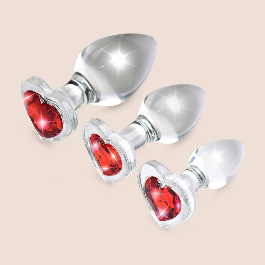 Red Heart Gem Glass Anal Plug Set | 3 piece butt plugs simplipleasures.com Red Heart Gem Glass Anal Plug Set | 3 piece butt plugs simplipleasures.com