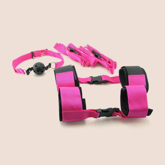 Fetish Fantasy Passion Bondage Kit | wrist and ankle cuffs, four nylon tethers, ball gag