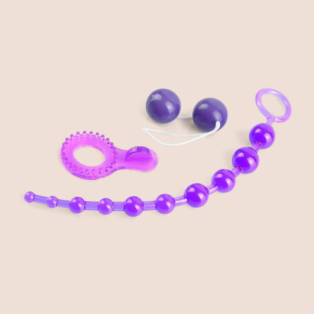 Pipedream Royal Rabbit Kit | classic vibe with soft sleeves, beads, c-ring, kegal balls
