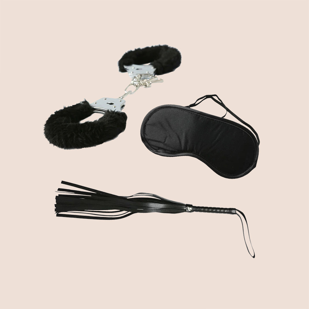 Sex & Mischief Intro To S&M Kit | satin mask, furry cuffs, flogger