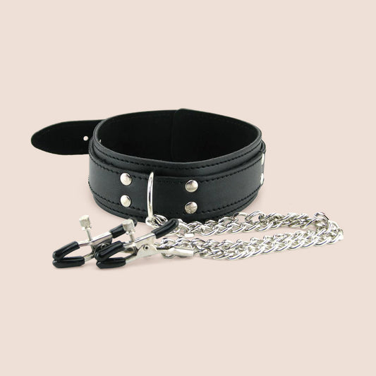 Sex & Mischief Collar with Nipple Clamps | adjustable buckle closure