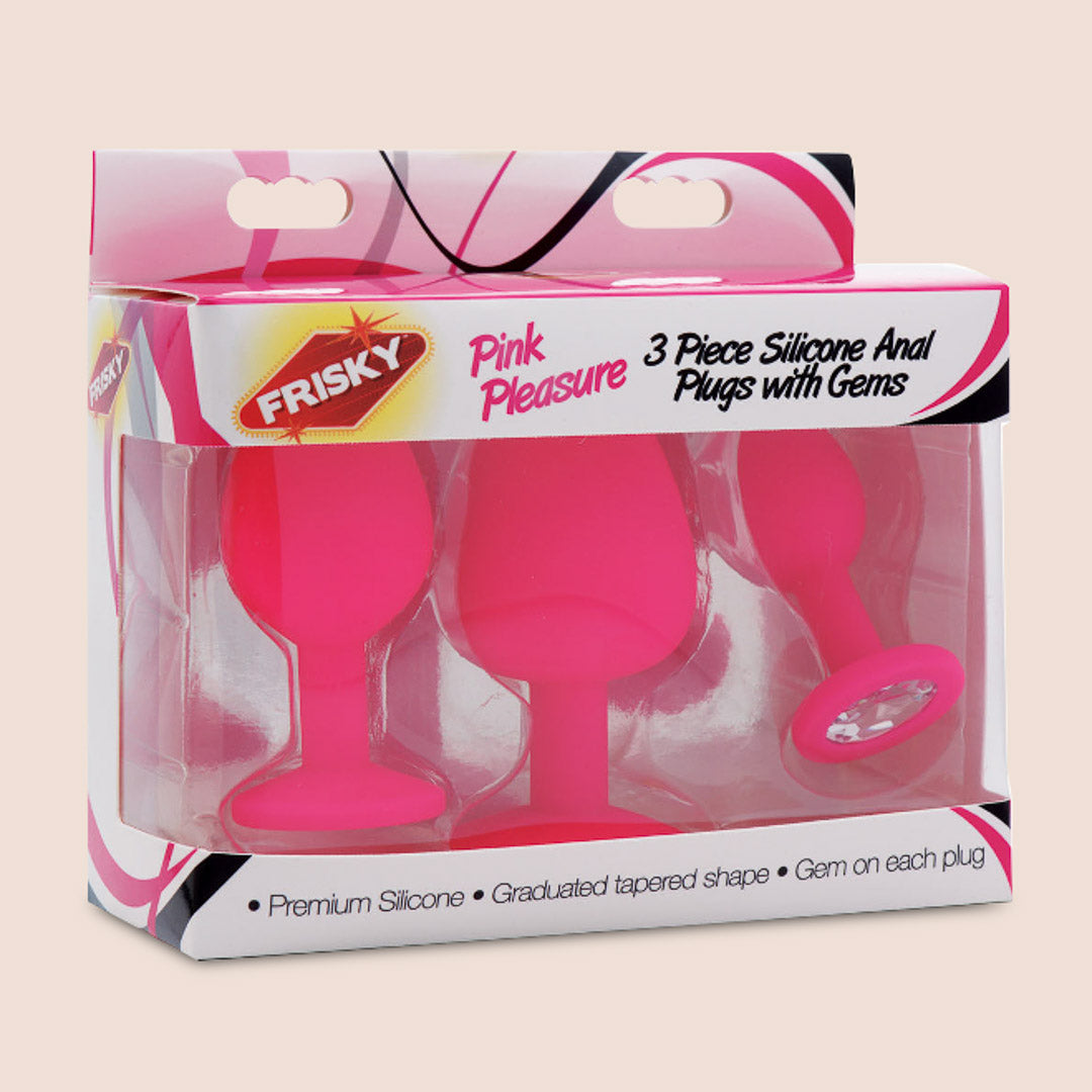 Pink Pleasure Anal Plugs With Gems | 3 piece silicone butt plug set