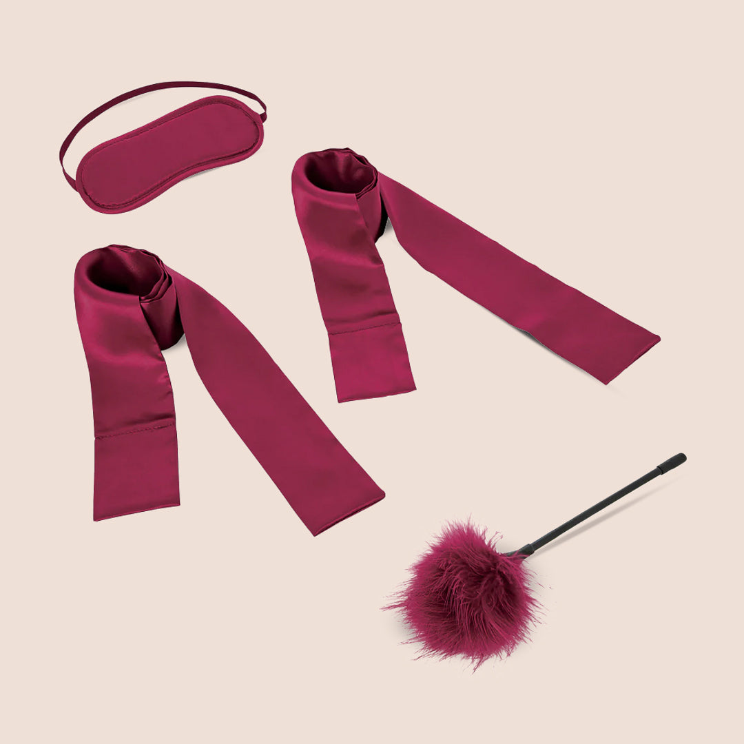 Sportsheets Enchanted Bondage Starter Kit | satin blindfold, feather tickler, satin tethers