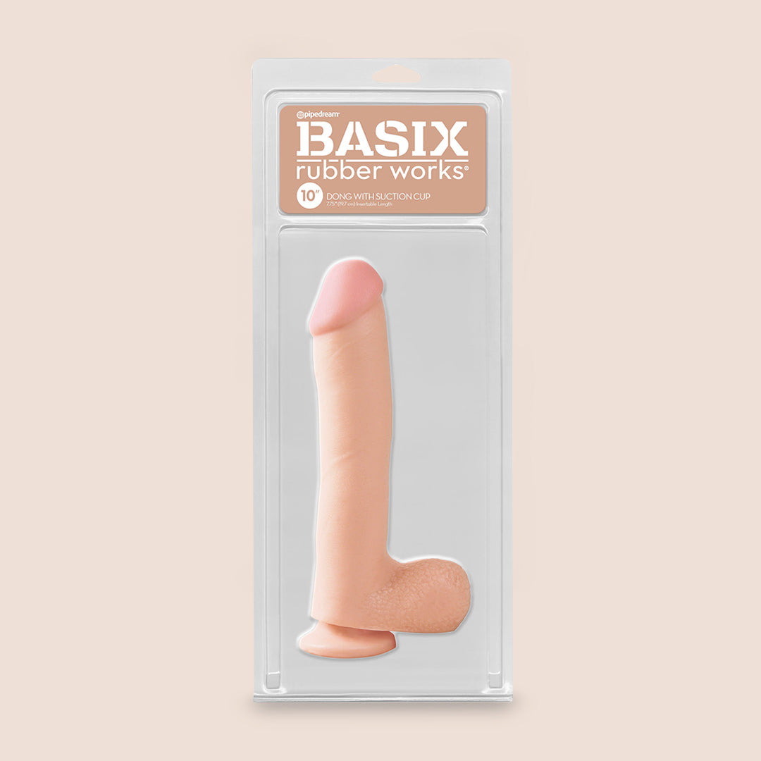 Basix 10" Dong with Suction Cup | flexible and firm dildo