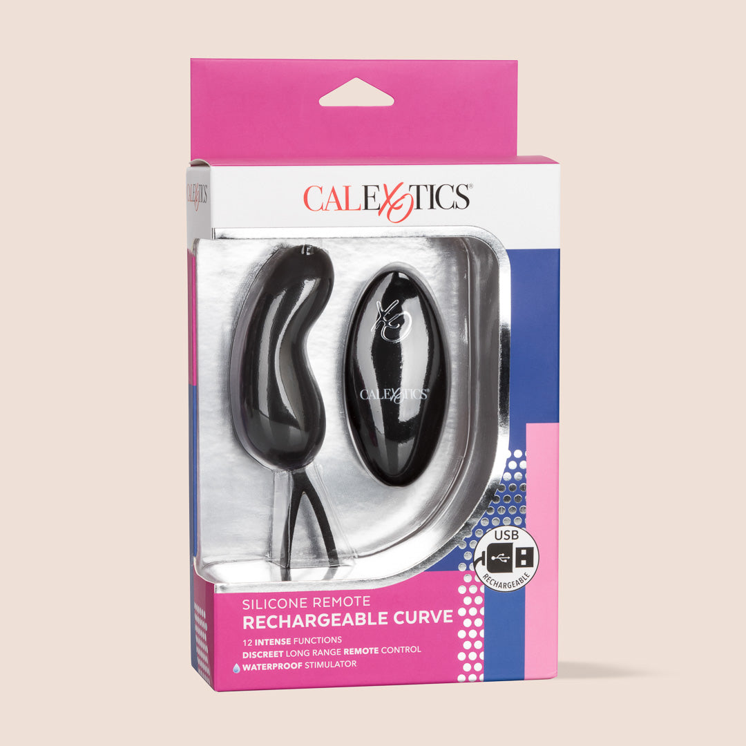 CalExotics Silicone Remote Rechargeable Curve | silicone curved panty vibe with remote