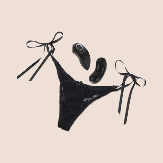Little Black Thong with Ties | remote controlled vibrating panty