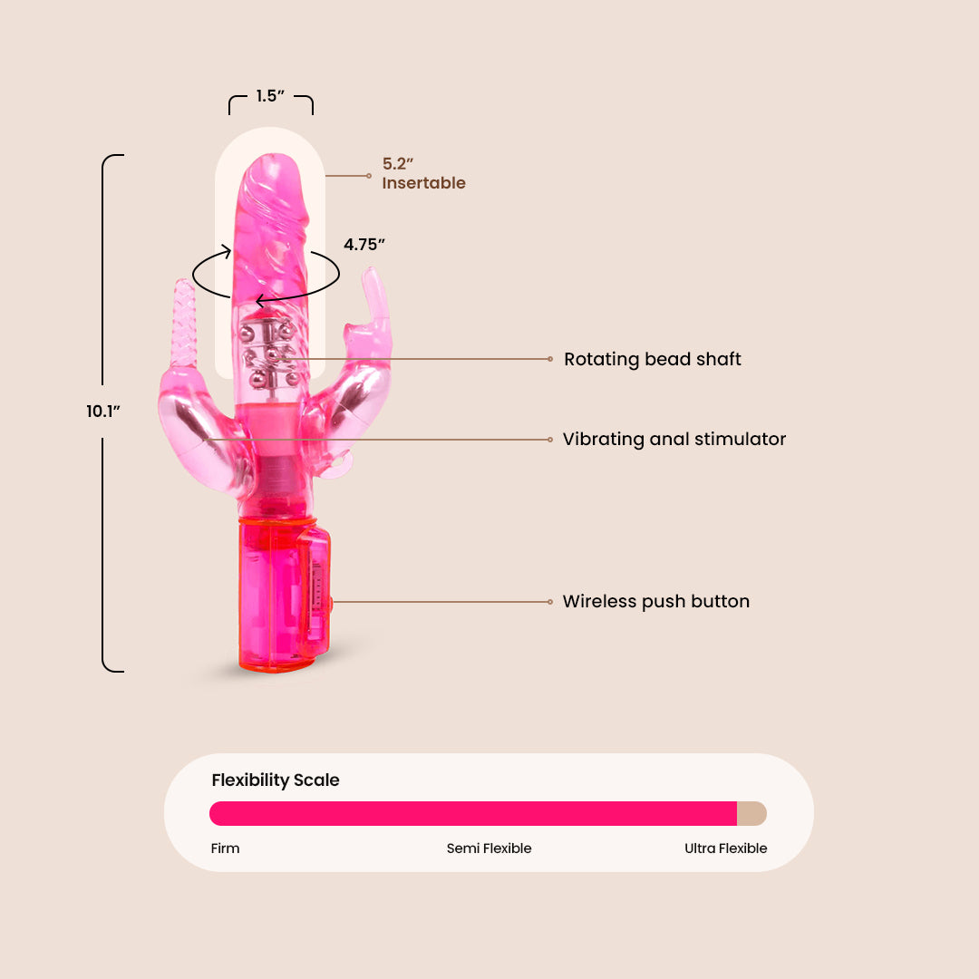 Pipedream Total Ecstasy Triple Stimulator | vibrating clitoral & anal arm, rotating bead shaft