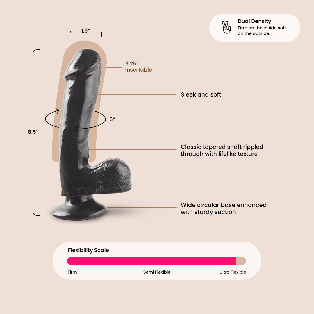 Basix 7.5" Dong with Suction Cup | flexible and firm dildo