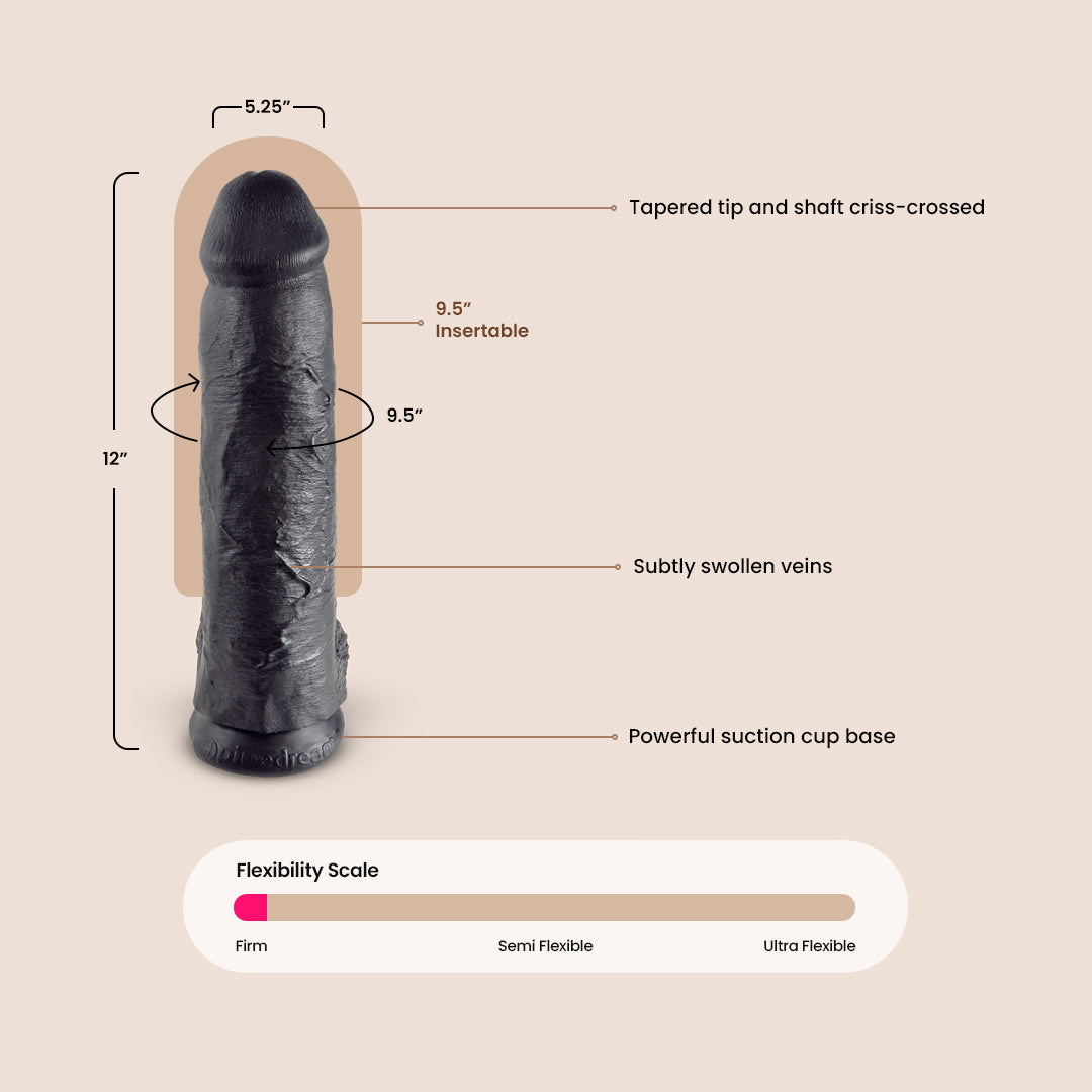 King C Ultra Realistic 12 Inch Black Suction Cup Dildo With Balls