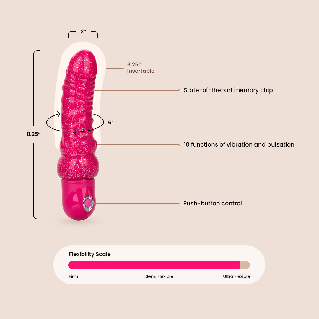 Naughty Bits™ Lady Boner Bendable Personal Vibrator | sparkly bendable realistic shaft