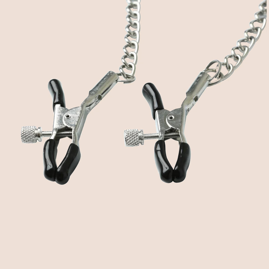 Sex & Mischief Chained Nipple Clamps | thumb screw adjustability